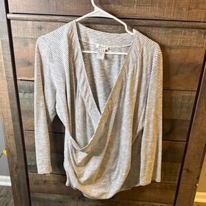 Sundance Gray and White Striped Wrap-Front Top